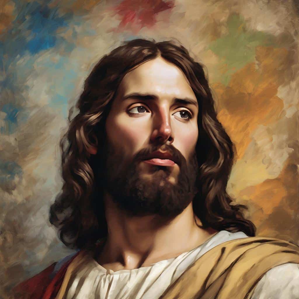 Αντίσταση της δημιουργίας, θρησκεία και πνευματικότητα, πορτρέτο Ιησού Χριστού, καλλιτεχνική απεικόνιση, πνευματική δύναμη, σύγχρονη θρησκευτική τέχνη.